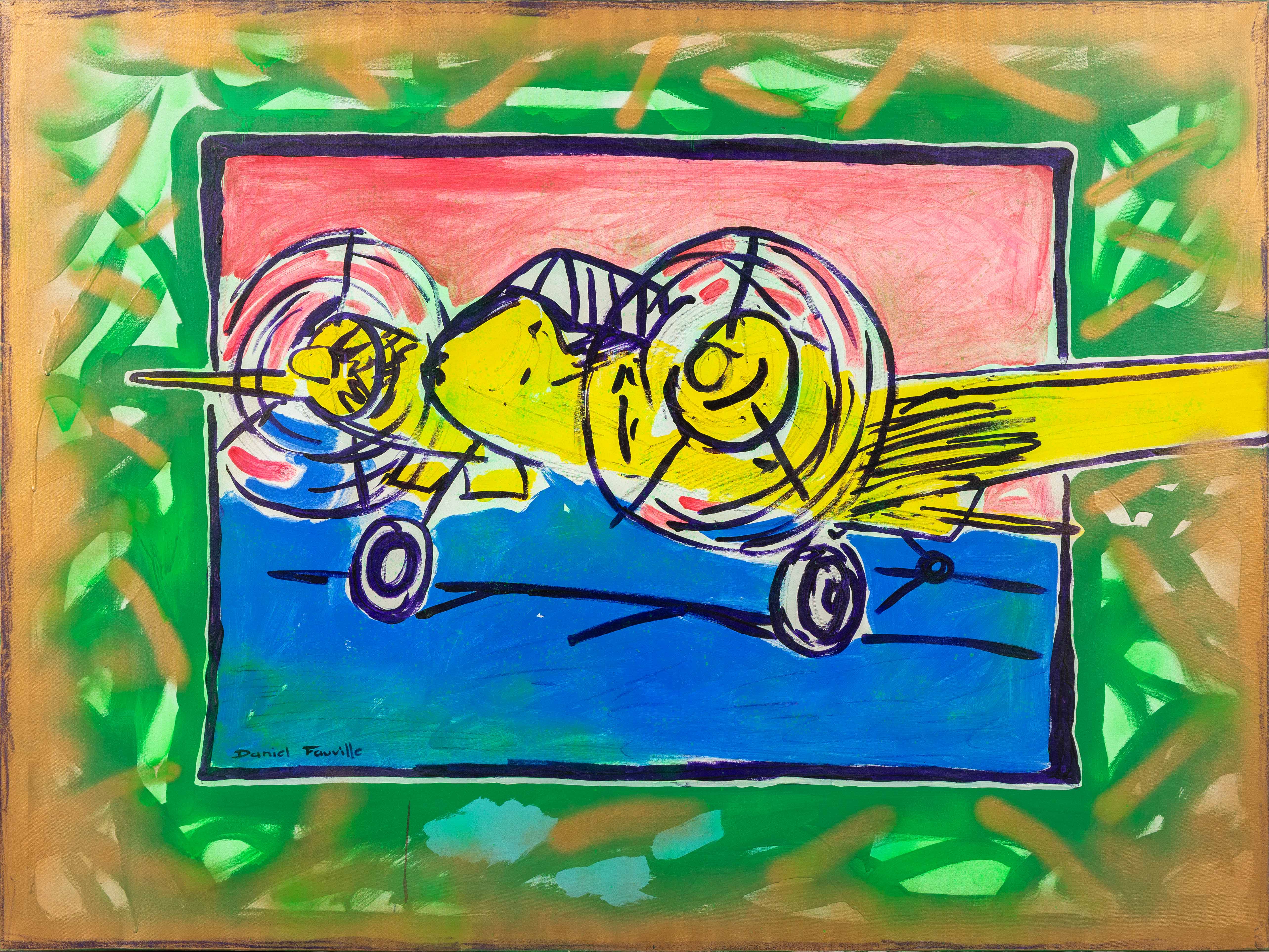 Daniel Fauville (1953) 'Avion', acryl op doek. (L:160 x H:120 cm)